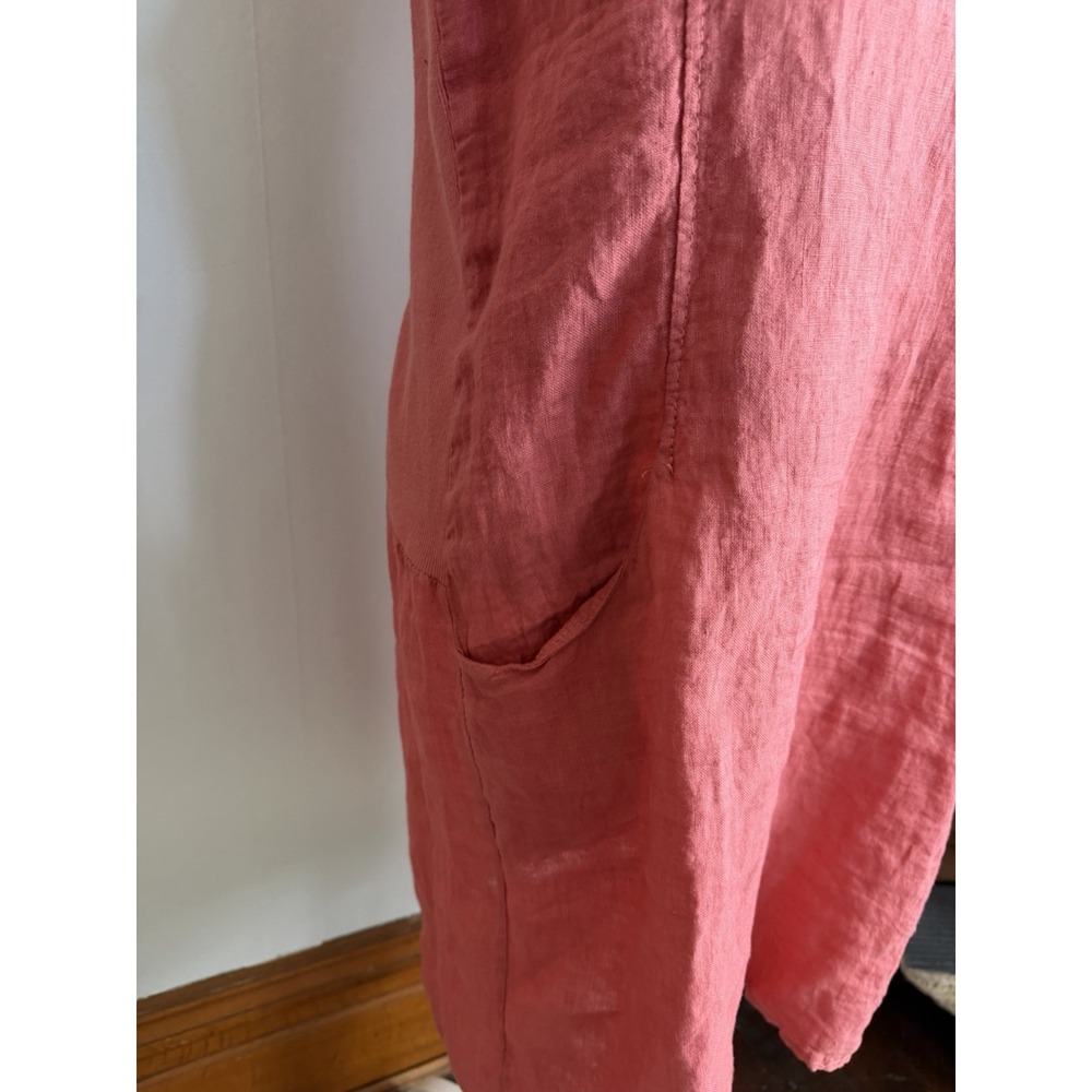 lungo l'arno linen Dress. Pockets Laggenlook Minimalist LG Coral - Picture 4 of 9